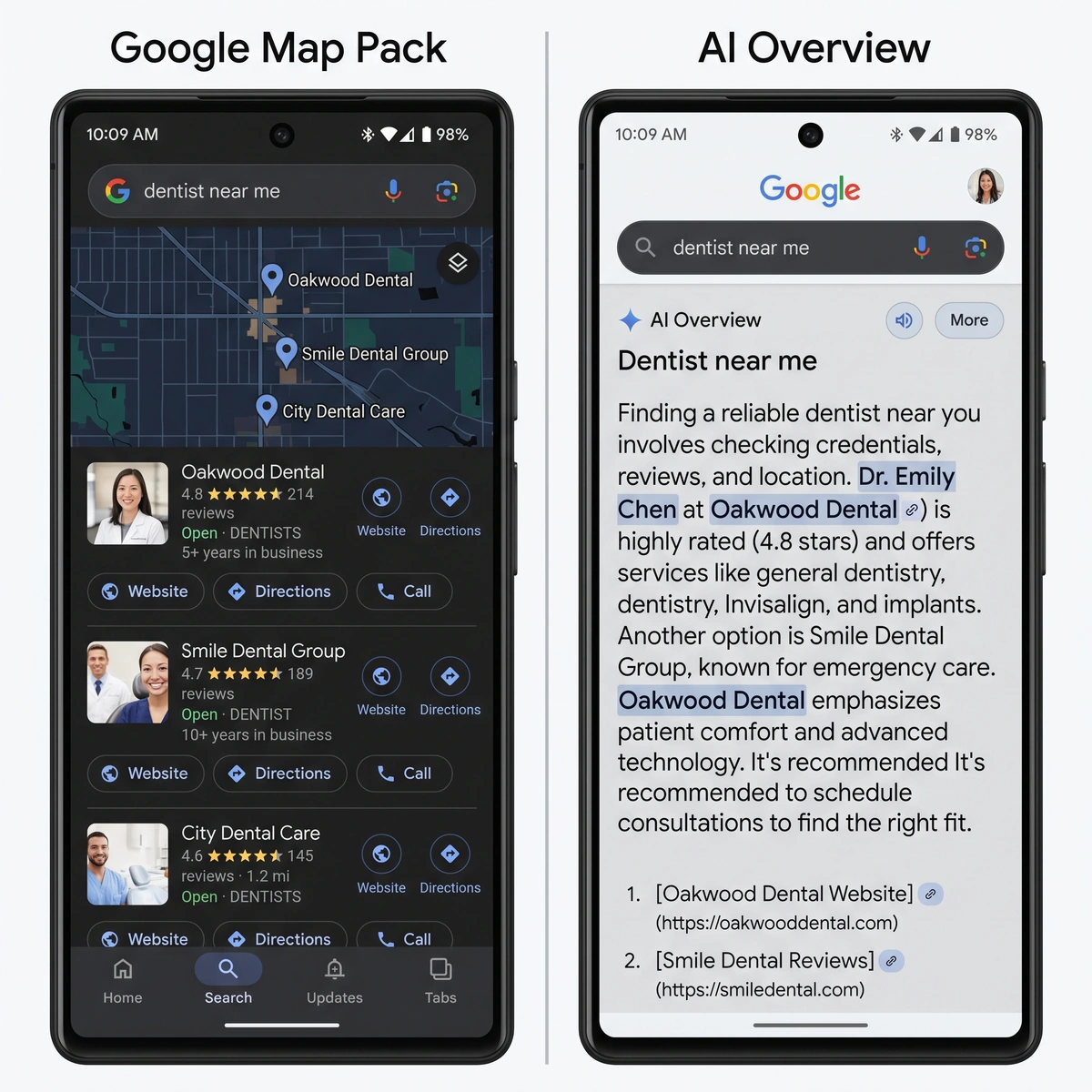 AI overview example vs map pack