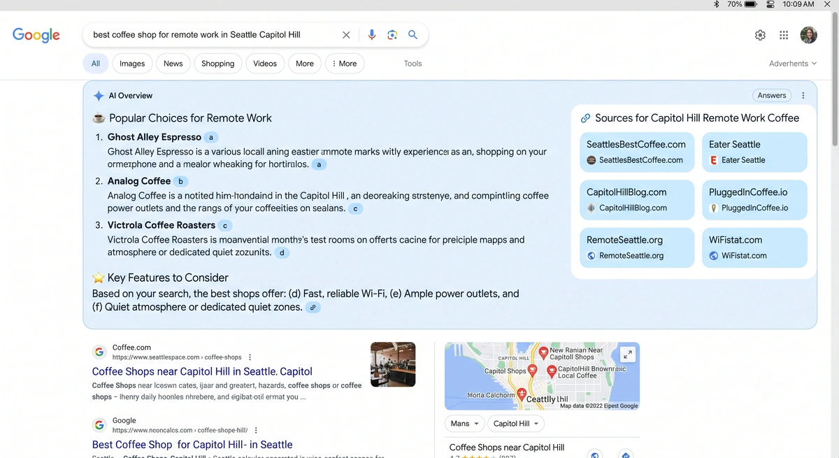 AI overview for coffee shops for remote work