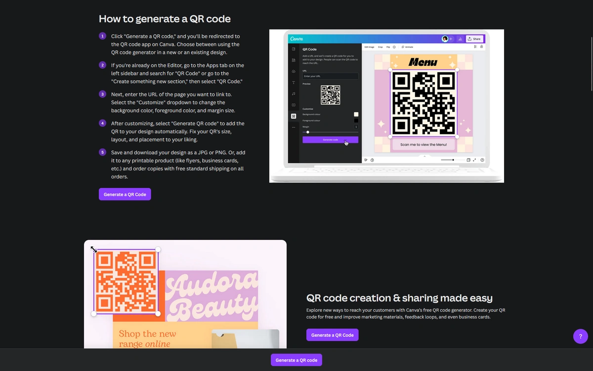 Canva's QR Code Generator.