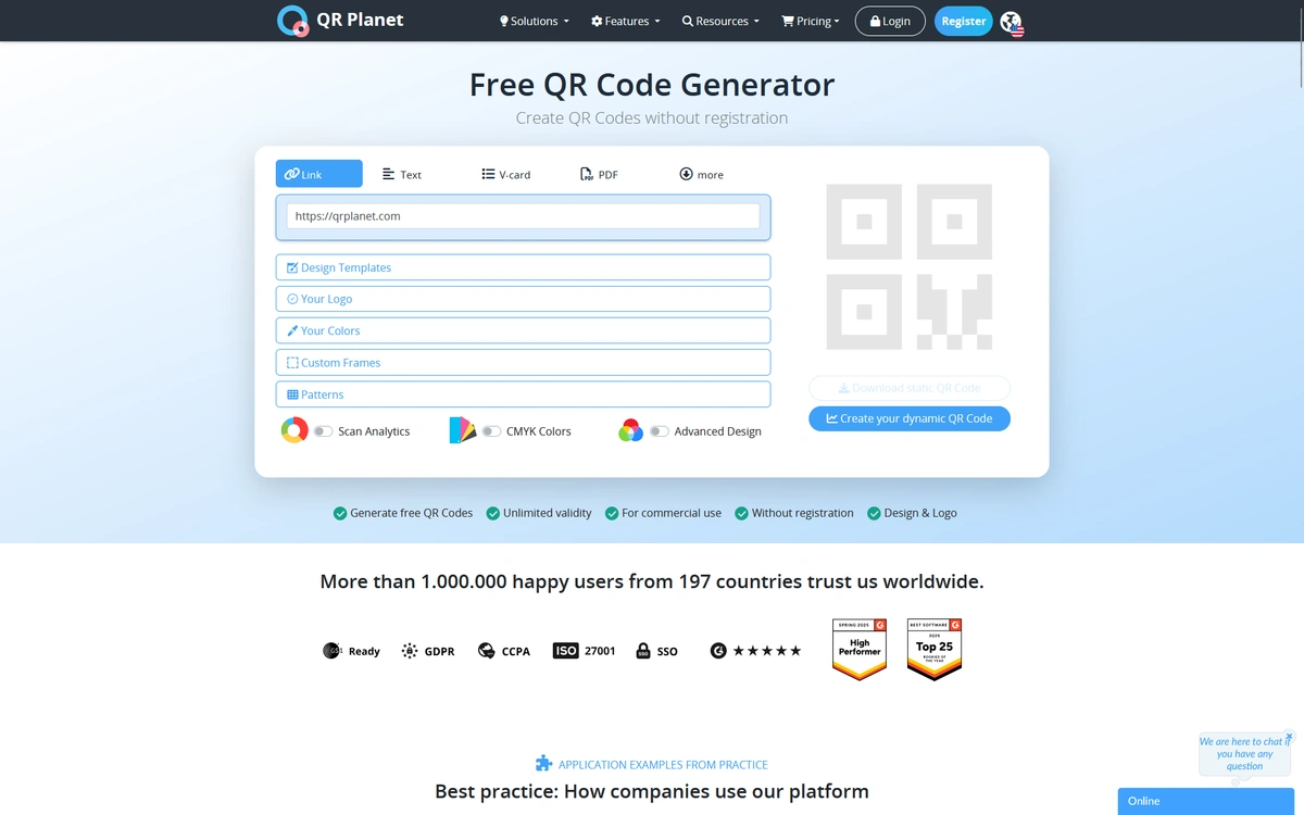 QR Planet's QR code generator.
