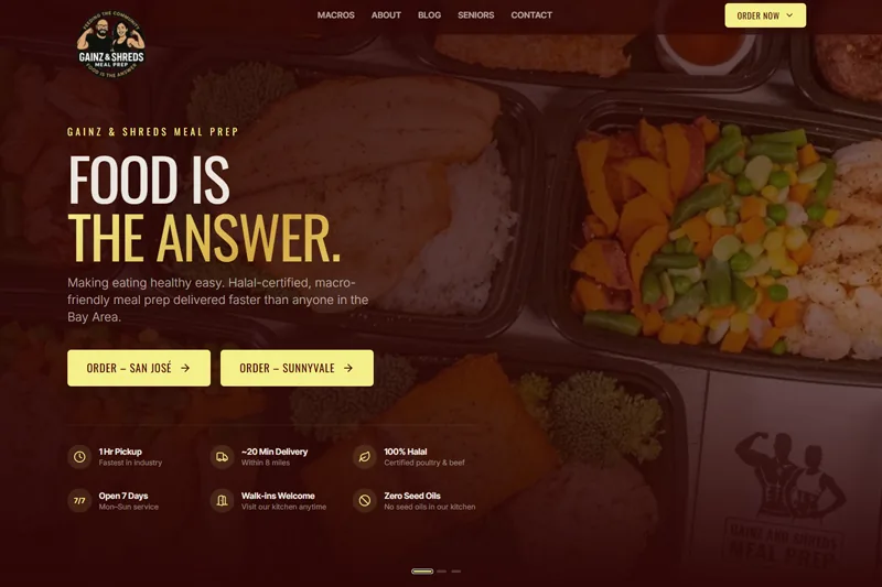 Gainz and Shreds Meal Prep website migration case study from Wix to owned Astro stack