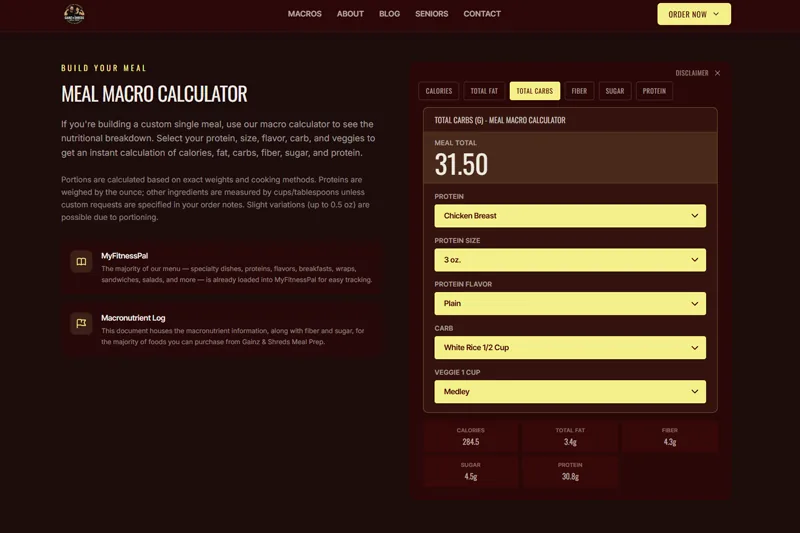 Interactive macro calculator on the Gainz and Shreds site