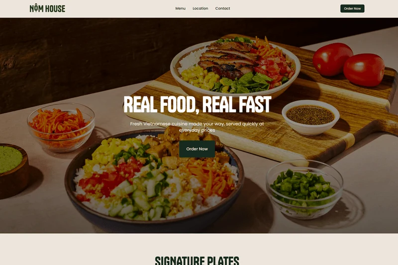 Vietnamese restaurant brand launch case study featuring complete brand identity, custom website, and menu board design