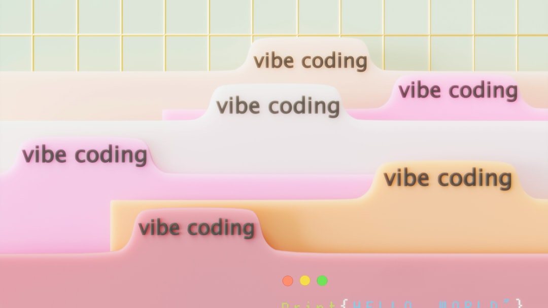 Pastel folder tabs labeled vibe coding with print hello world caption
